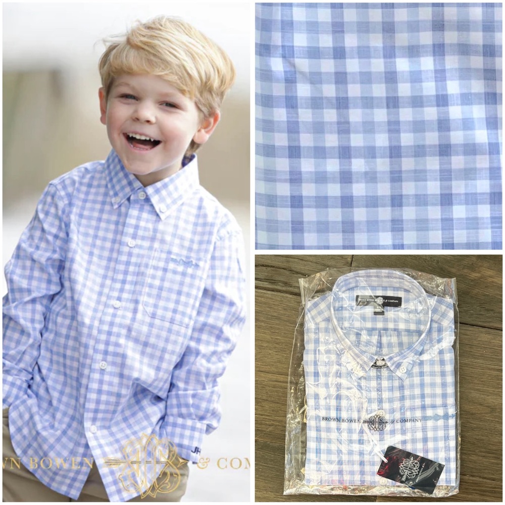 Brown Bowen & Co NWT
Boys Button Down (Blue Check)